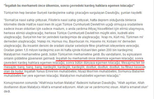 Mr. Davutoğlu: Our Message Is One; Peace, Brotherhood, Friendship